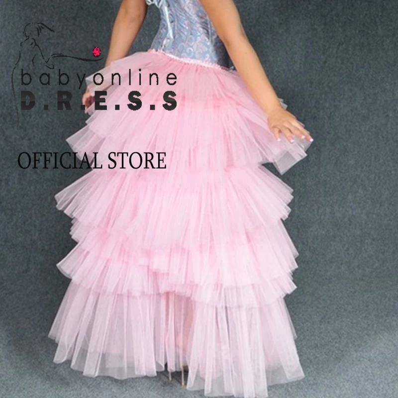 BABYONLINE High-low Tulle Skirt Tiered  Ruffles Asymmetrical Prom Skirt Punk Tulle Gown Under Petticoat Halloween Party Outfit