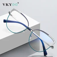 VICKY Gafas de lectura antiluz azul con montura grande y diseño de ojo de gato a la moda de metal para mujer, gafas graduadas personalizables