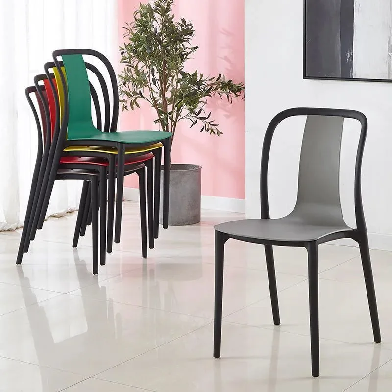 Nordic Plastic Dining Chair Stackable Backrest, Outdoor Leisure Adult Two Color Wholesale 4 PCS
