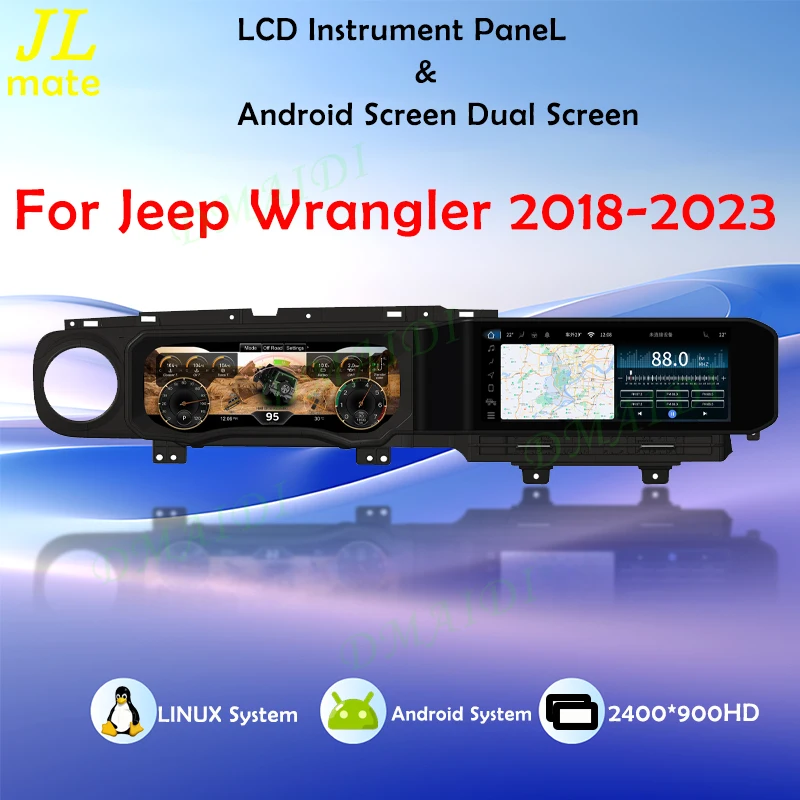 Android 13 Auto Dual Screen Car Multimedia Player Radio For Jeep Wrangler 2018 - 2023 CarPlay GPS Navigation Carplay Dashboard