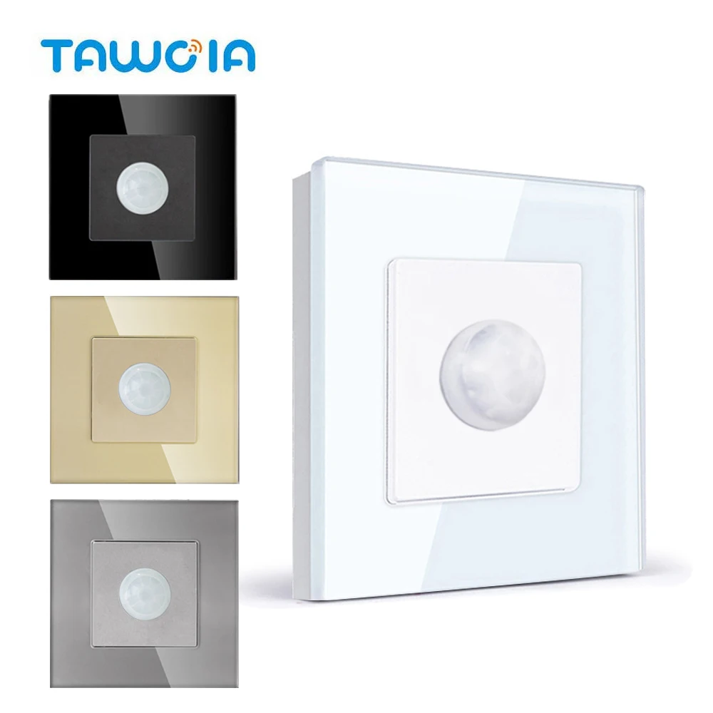 TAWOIA PIR Infrared Motion Body Sensor Switch Motion Sensor Glass Mechanical Wall Mounted Switches EU Standard LED Light Switch