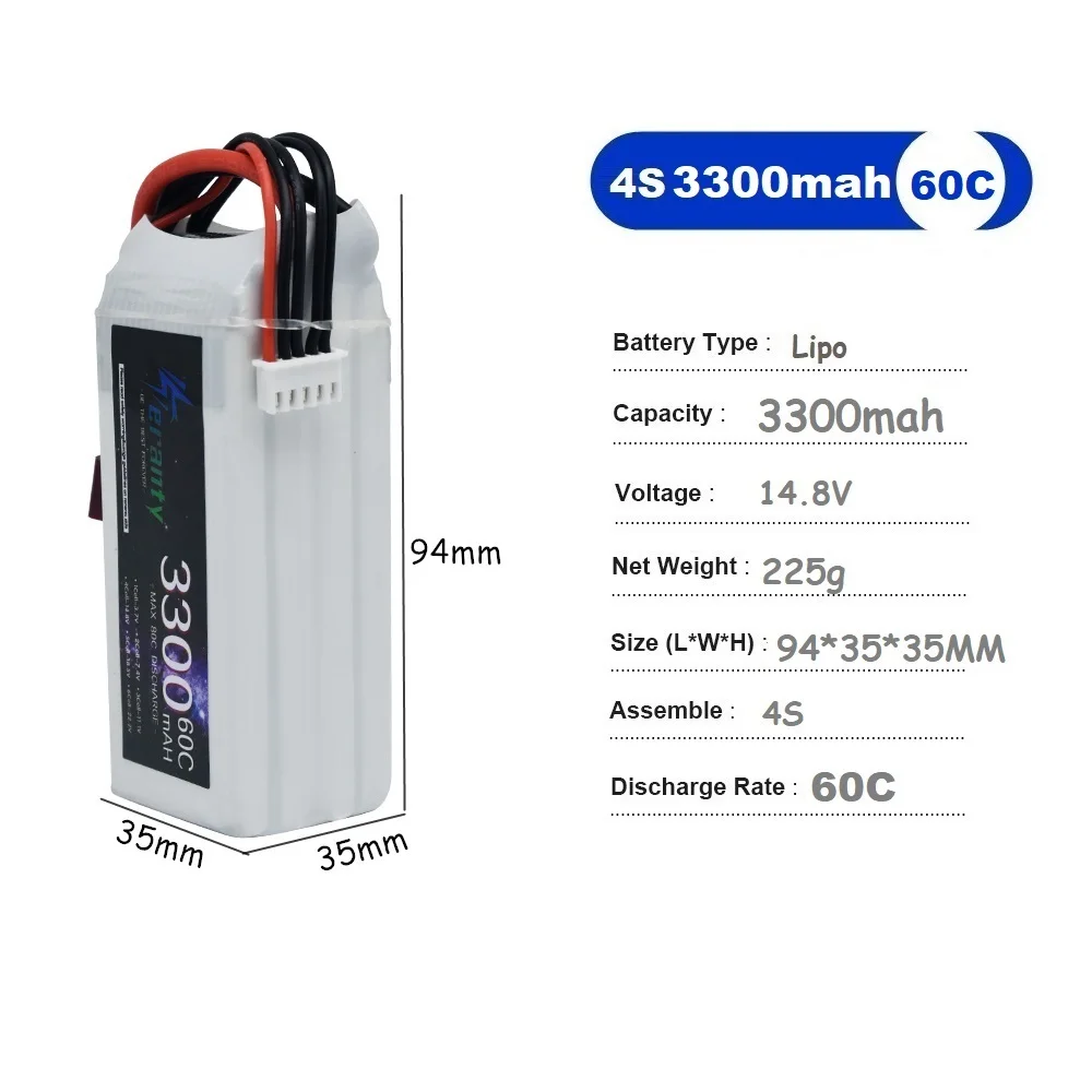 4S 14.8V 3300mAh 60C Lipo Battery with Dual XT30 & XT60 Connector for RC Car, FPV Drone, Truck, Airplane Soft Case - Image 6