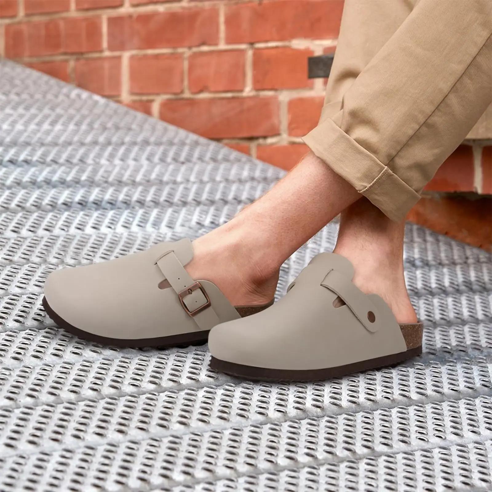 Litfun Classic Cork Clogs & Leather Mules For Men And Women, Arch Support Flat Sandals For Beach_voghion.com
