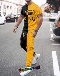 New King 3d gedruckt Kurzarm Anzug Männer Trainings anzug Set Jogger Kleidung männlich lässig T-Shirts Hose 2 Stück Outfits Streetwear