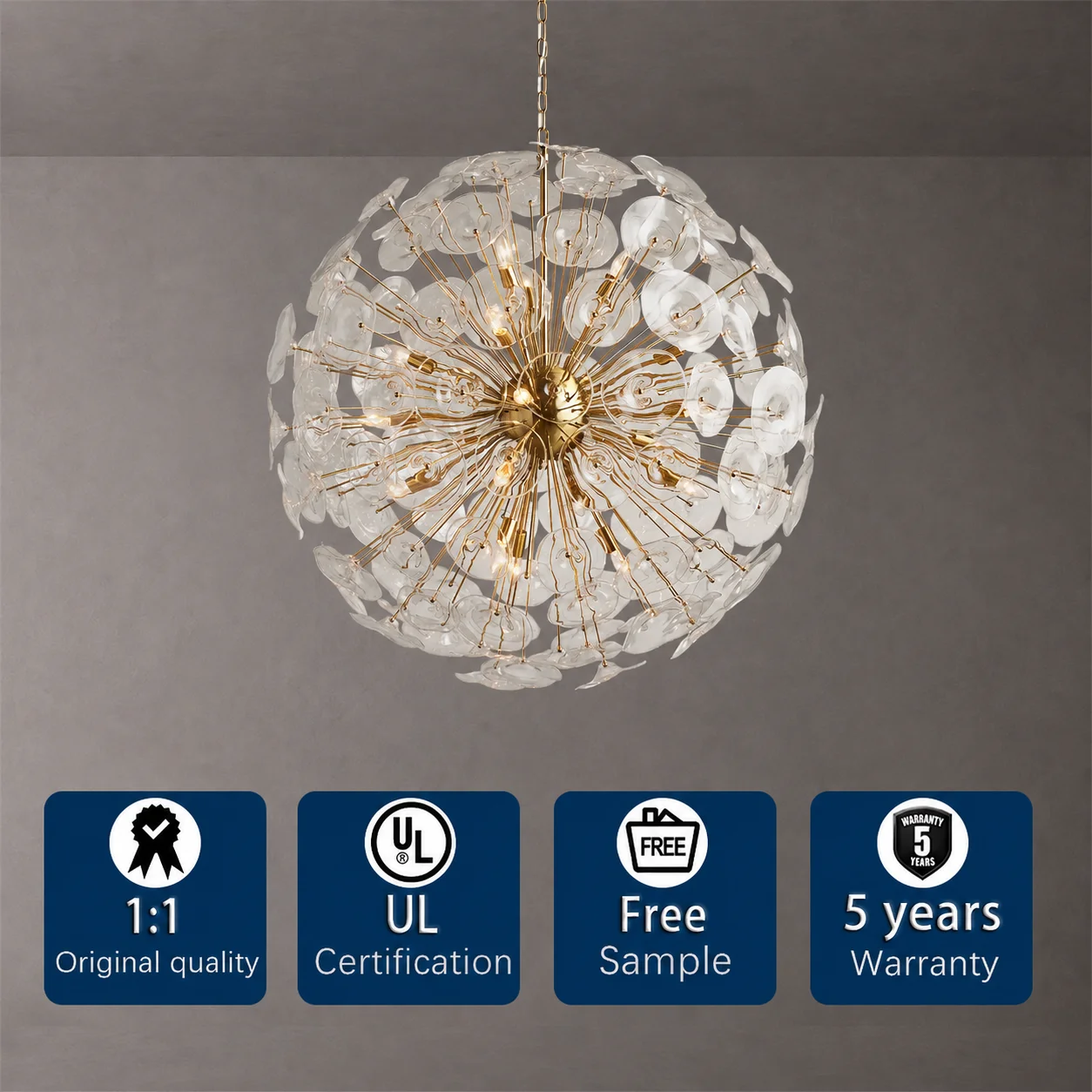 Modern Luxury Gold Glass Petal Chandelier Spherical Flower Pendant Light High End Art Living Room Chandelier for Project