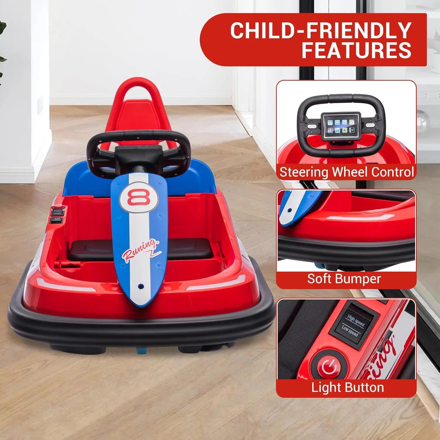 子供用電動バンパーカー 6V 乗用玩具 360度回転 °   ラバーガード デュアル15Wモーター ステアリングホイールコントロール 2速乗用玩具