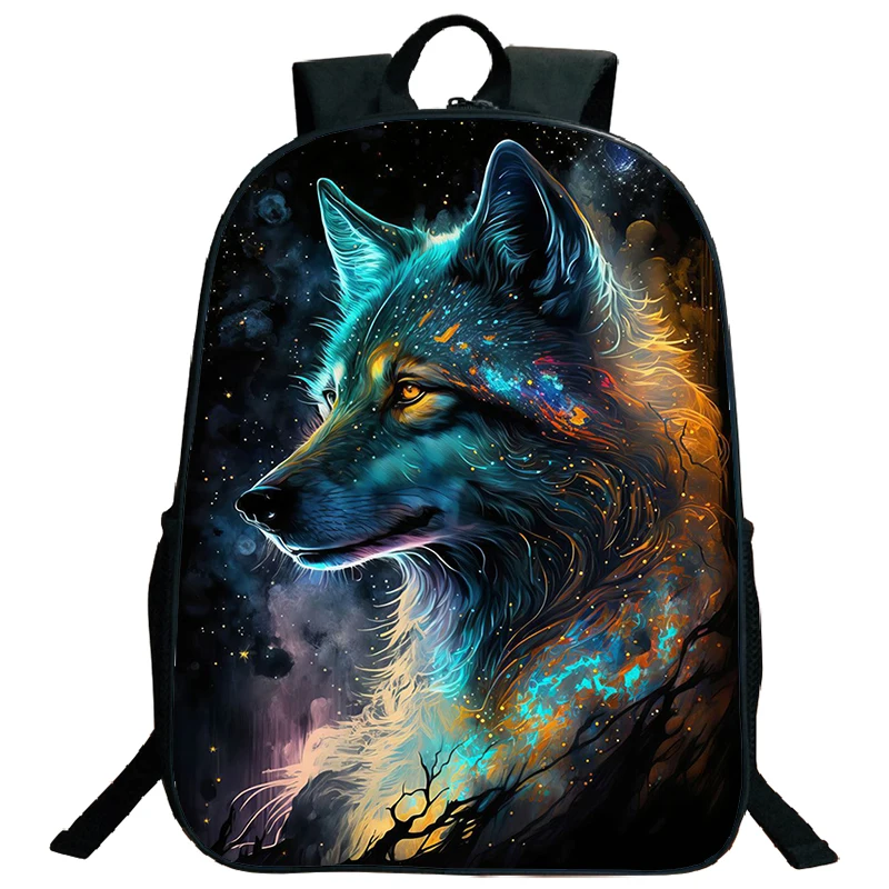 The Norse Wolf Print Backpacks Student Boys Girlls Waterproof Bookbag Space Wolf Backpack Casual Rucksack Children School Bags