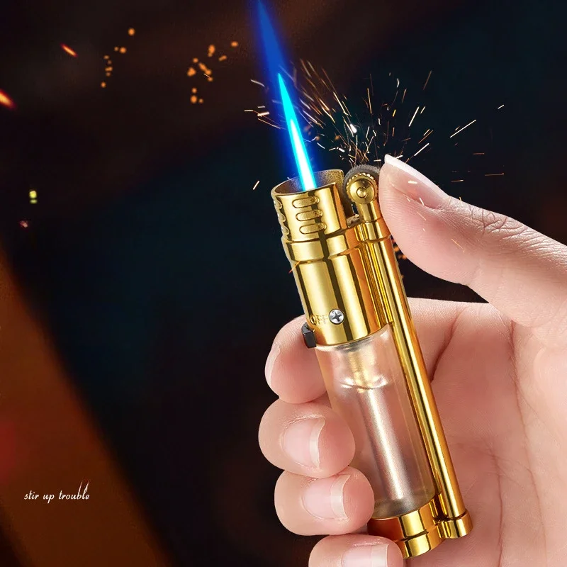 New Metal Transparent Air Warehouse Windproof Direct Charge Lighter Creative Small Blue Flame Butane Gas Inflatable Lighter