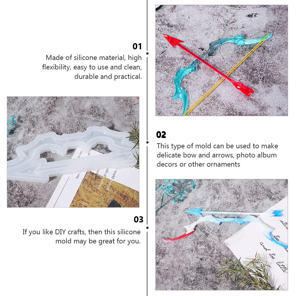 1 Juego de molde de arco y flecha, molde de silicona antiadherente DIY para manualidades hechas a mano, suministros para hacer flechas epoxi, molde de silicona antiadherente