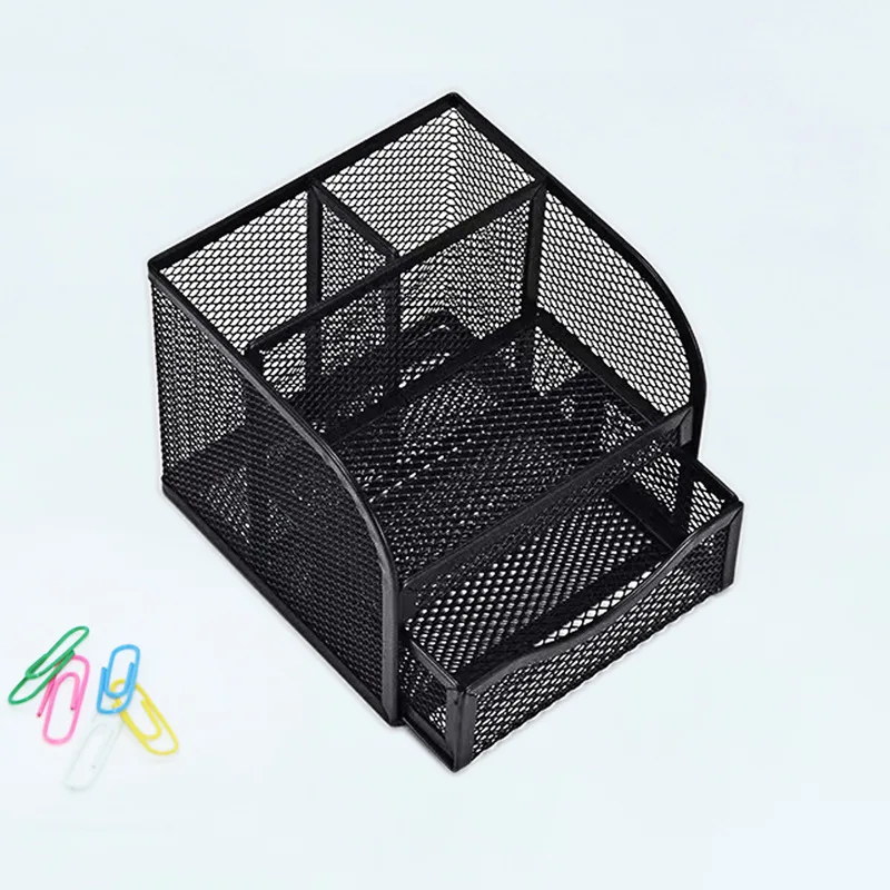 Four grid iron pen holder storage box wholesale student stationery storage box office desktop storage box drawer style