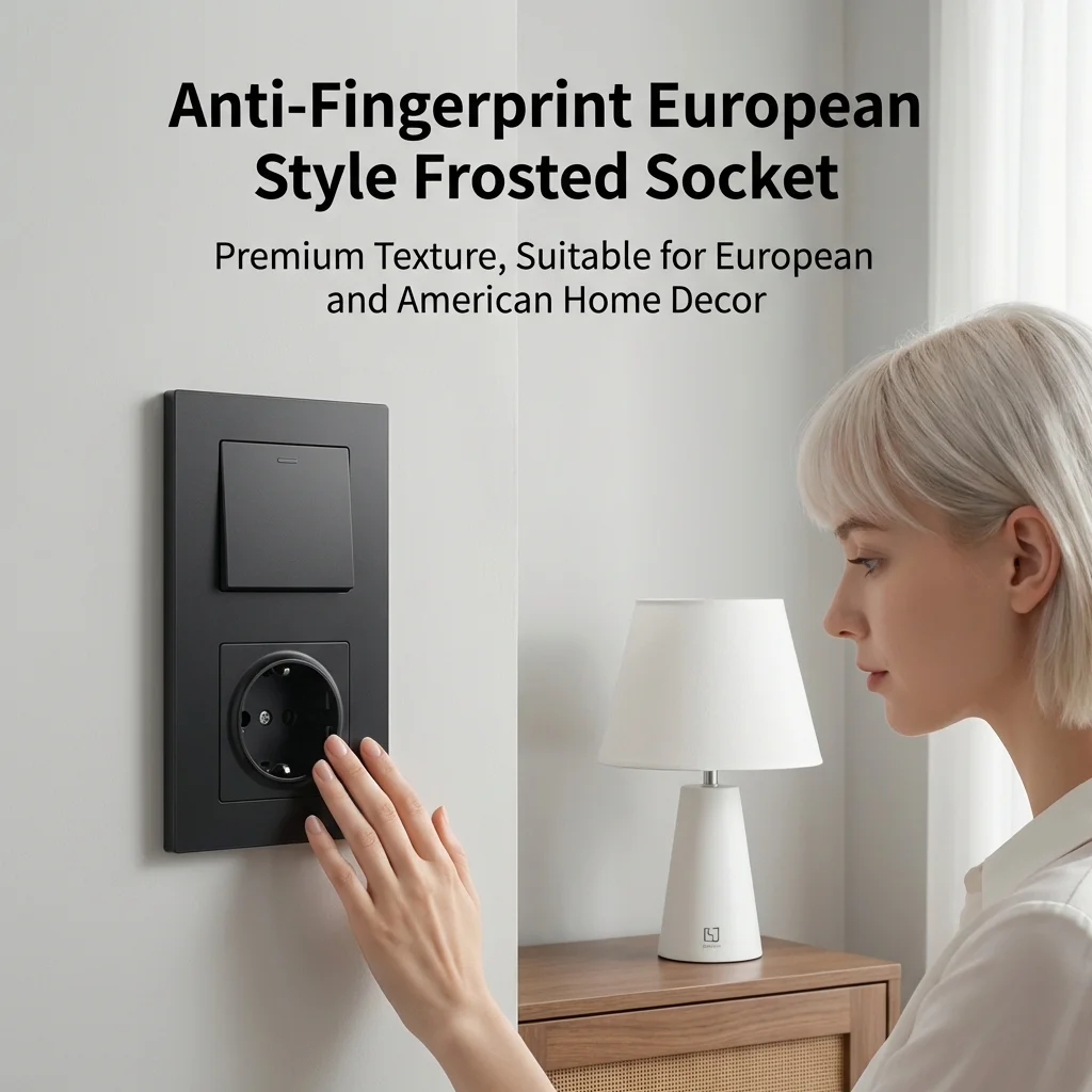 EU Wall Light Switch, 1/2/3 Gang, Matte Black Glass Plate, Fit Round Box, Skin-feel Panel, 1-4 Post Frame, Wallpad Q7