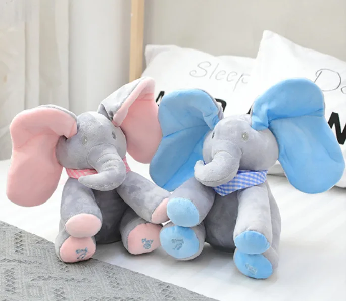 11.8inch Hide-and-seek Elephant Plush Toy Baby Hide-and-seek Game Toy Singing Interactive Musical Toys Gifts