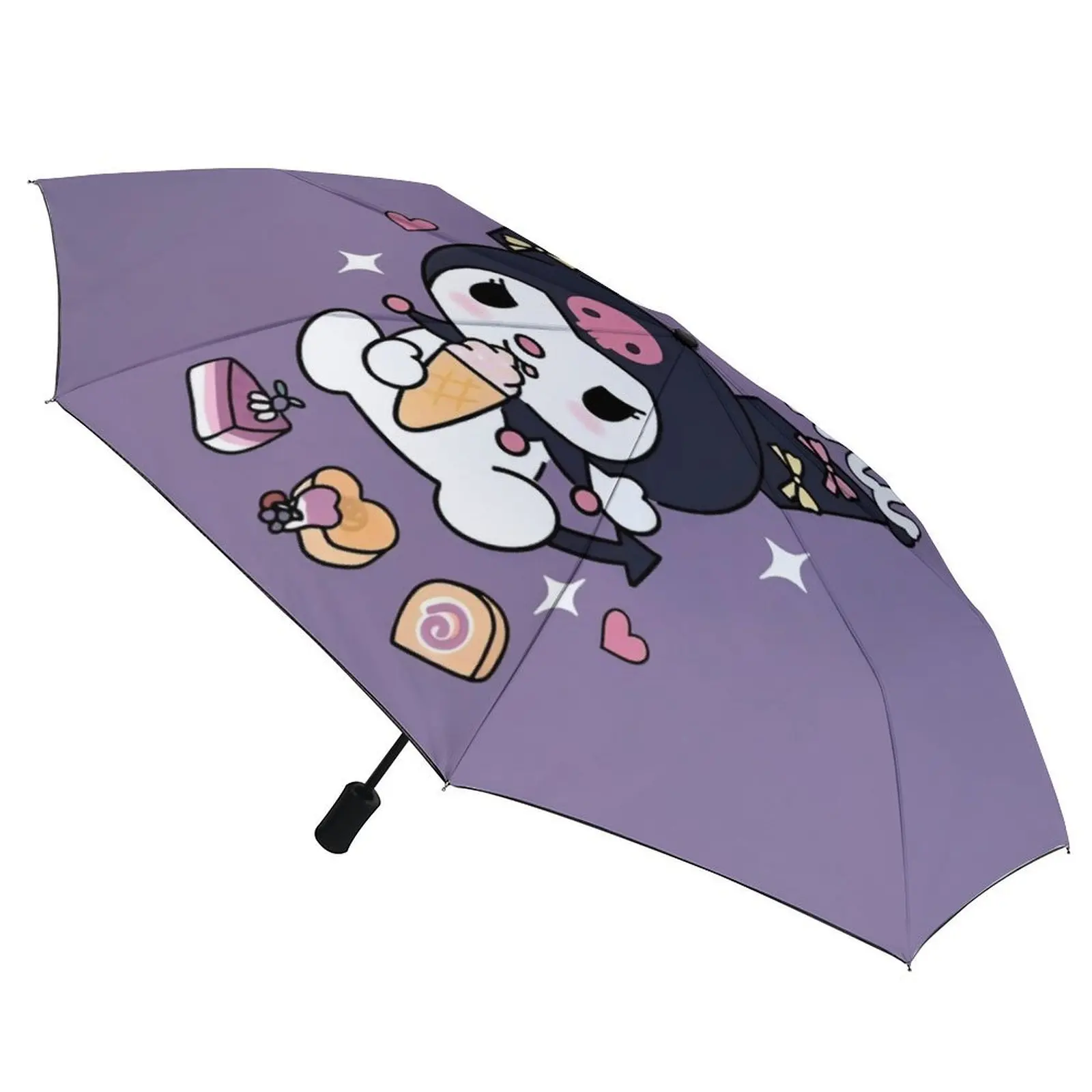 

Kawaii Kuromi Japanese Cute Cartoon Purple Umbrella 3 Fold Auto Sunshade Umbrella For Men Women Folding Beach Umbrella