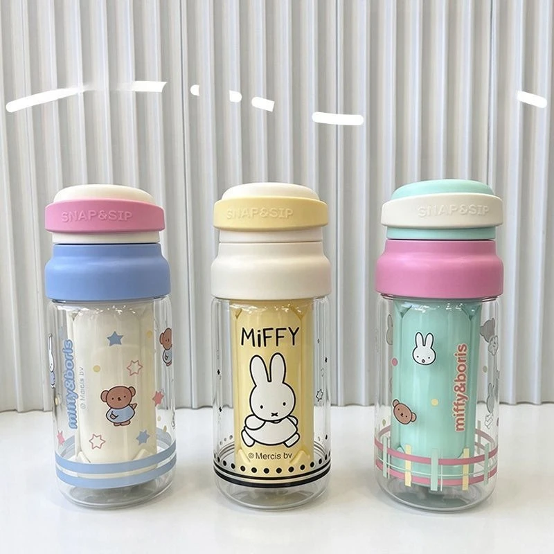 Cartoon Kawaii Miffy Glass Cup High Temperature Resistance Portable Outdoor New Fashion Good Looks Practical with Lid Versatile