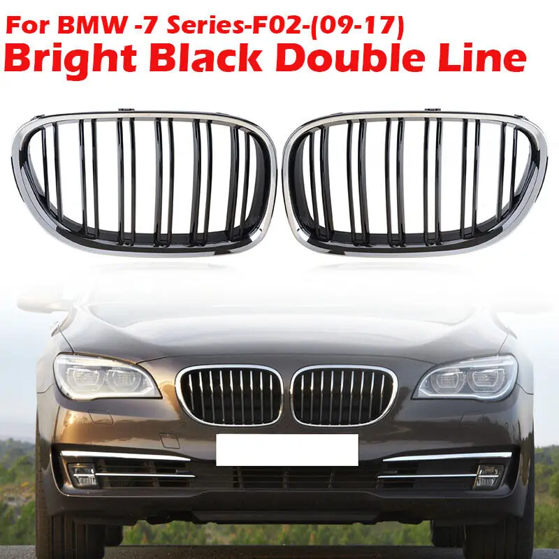 

2XDouble Line Gloss Silver Front Bumper Grilles Kidney Racing Grill 51117184151 For BMW 7 Series F01 F02 09-15 Car Accessorie