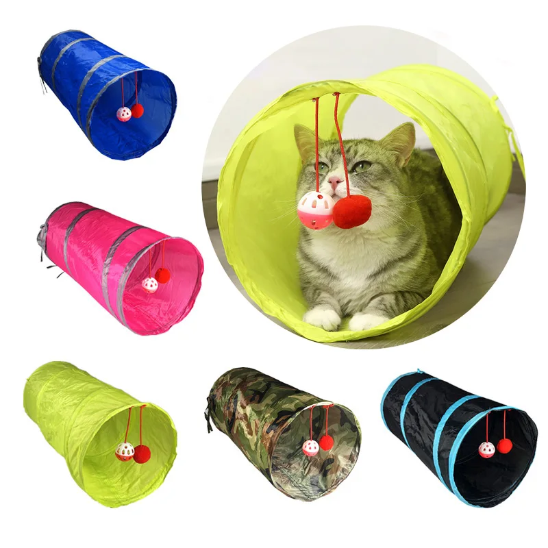 1Pcs Foldable Cats Tunnel Toy Single Layer Small Channel With Bell For Kitten Pet Cat Interactive Play Tunnel Tube Toy Accessory