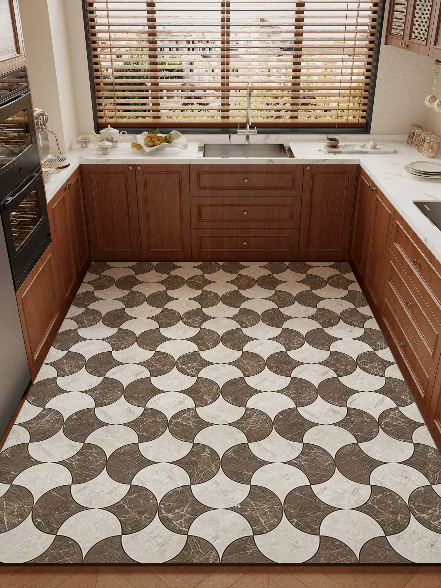 Non-slip Kitchen Floor Mat Scrubable Pvc Waterproof Carpet Oil-proof Dirty Resistant Rug Geometric Pattern Home Decoration Rugs