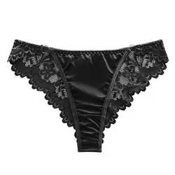 Women Sexy Lace Satin Silky Knickers Briefs Underpants Panties Seamless Thongs Semi Transparent Seamless Solid Ladies Briefs