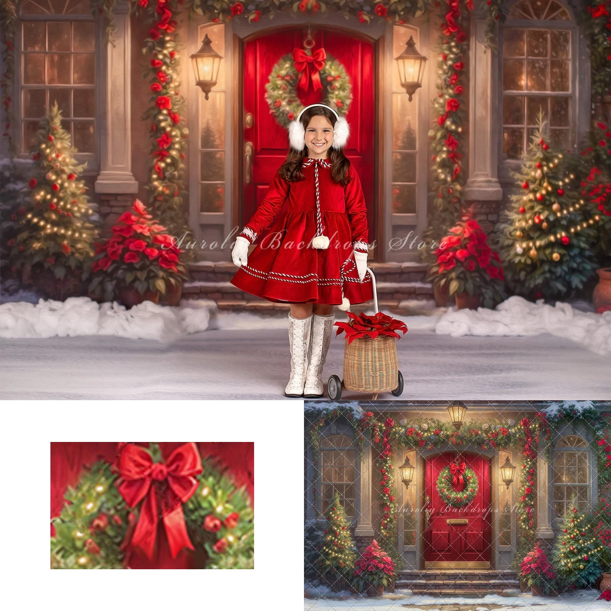 Merry Christmas Holiday Backgrounds Kids Adult Photography Props Child Baby Decors Red Gate Wreath Photo Studio Backdrops