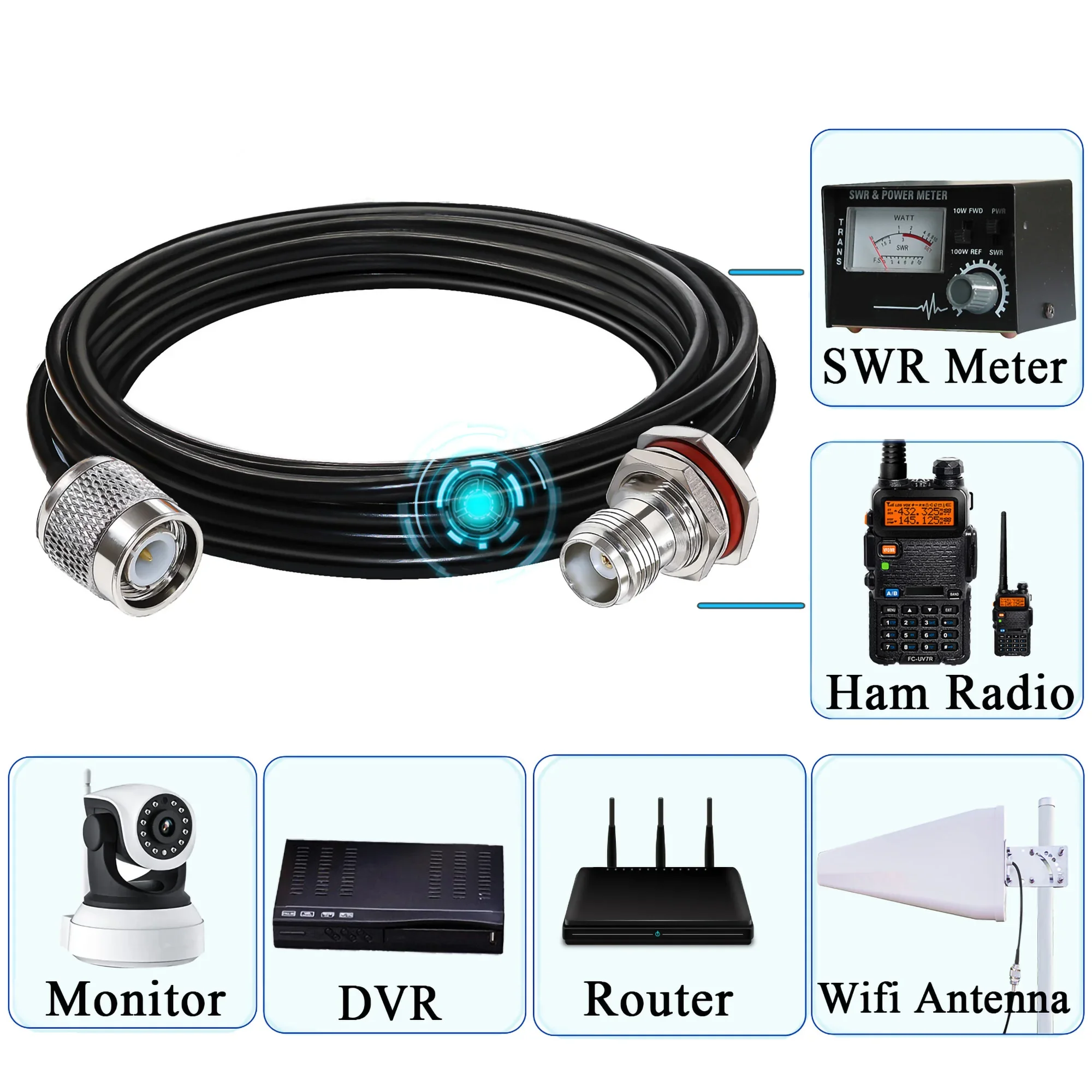 TNC RG58 Jumper Cable TNC Male Plug to TNC Female Bulkhead WiFi Antenna Extension Cable Low Loss Coaxial Cable 30cm 50cm 1M-5M