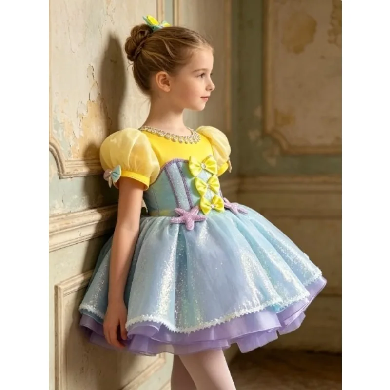 Performance Dance Dress Sequin Puffy Tutu Skirt Mesh Gown Festival Stage Outfit Lovely Style for Carnival Stage Show Daily Wear