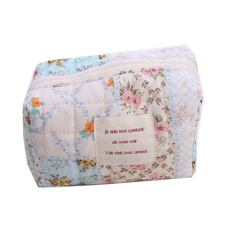 Women Fashion Floral Boat Cosmetic Bag Liner Travel Jewelry Storage Organizer Cotton Soft Thick Clutch Bag Large Capacity