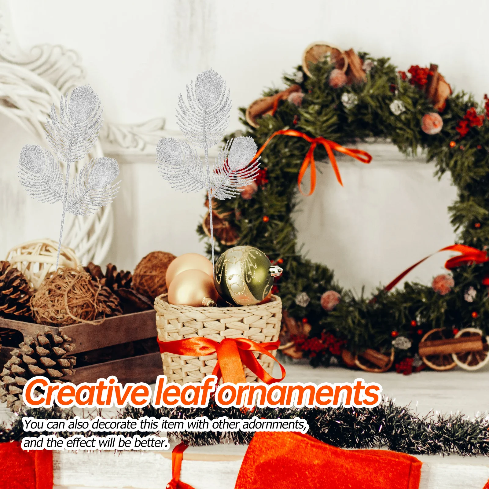 

6Pcs Simulation Leaf Ornaments Christmas Branches Decor No Soil Water Needed Xmas Party Supplies Decorative Leaves