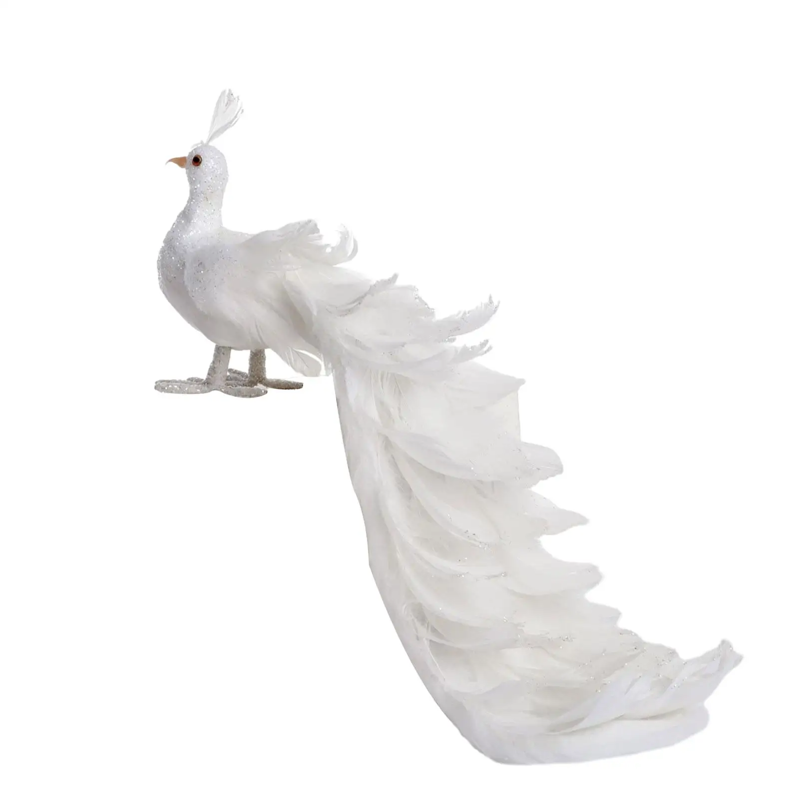 White Peacock Simulation Bird Animal Artificial Feather Model Bird Statue for Photography Prop Outdoor Garden Patio Home Decor