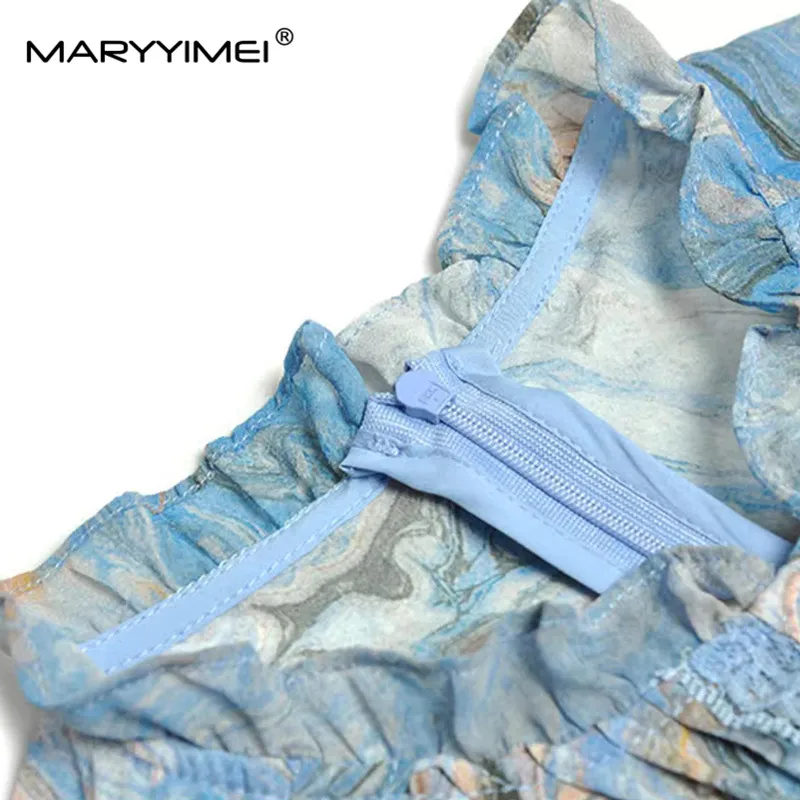 Mary yimei-Vestido largo de manga larga con cuello levantado para mujer, prenda estampada con cordones y borde con volantes, moda de diseñador, primavera 2024