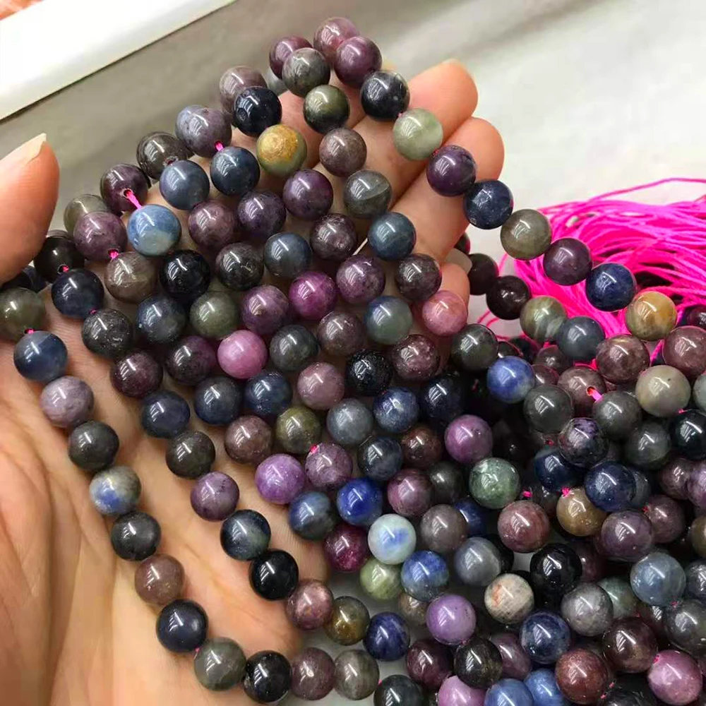 6mm Natural Smooth multi-color sapphire ruby Round stone Beads For DIY necklace bracelet jewelry make 15 