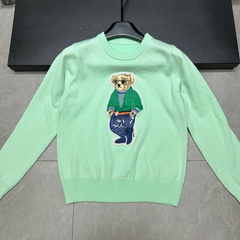 고품질 유럽 스타일 명품 브랜드 루즈핏 베어 풀오버 니트 여성 패션 캐주얼 티셔츠 여성 니트 스웨터