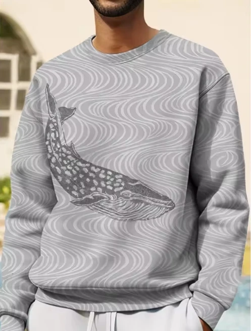 

3D Printed Whale Hoodie For Men Marine Animal Graphic Sweatshirt Casual Harajuku Round Neck Pullover Hoodies Loose Long Sleeve