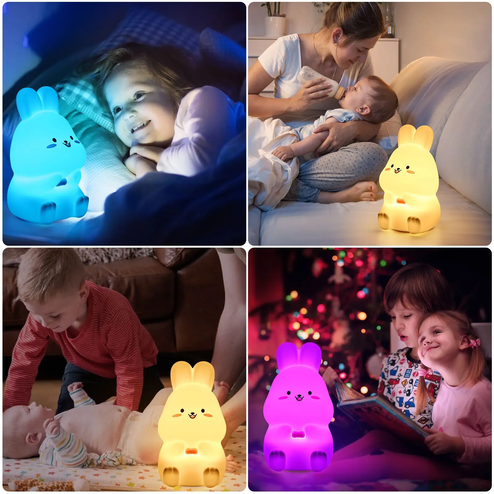 LED Night Light Rechargeable Silicone Squishy Rabbit Lamp Touch Sensor Dimmable Child Gift Creative Bedroom Desktop Decor Lamp