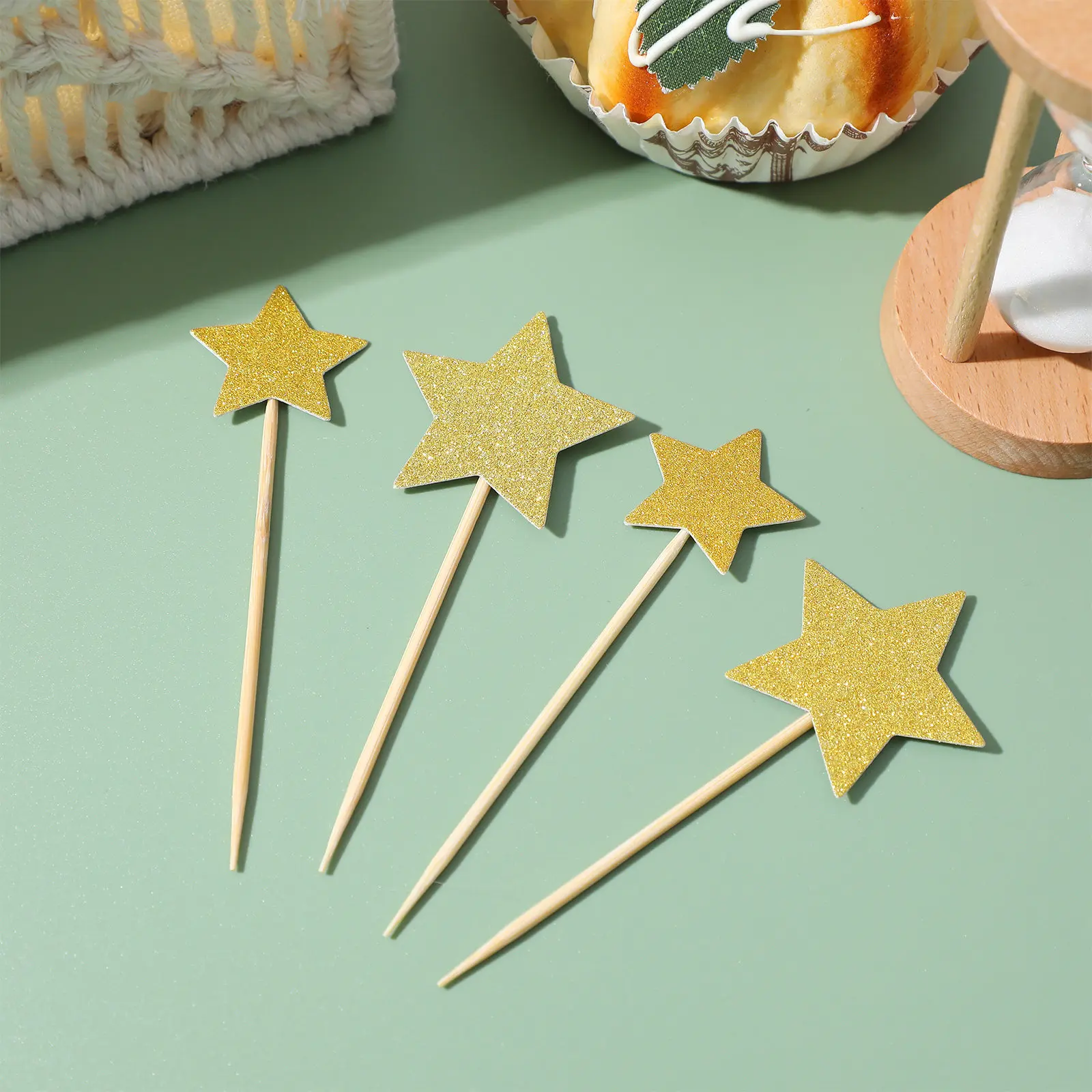 50Pcs Glitter Star Cake Cupcake Toppers Wedding Birthday Party Dessert Table Pentagram Decorations for Sweet Table
