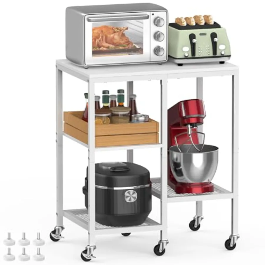 

Kitchen Microwave Cart with Wheels, Coffee Bar Table Station, 4-Tier Rolling Baker's Oven Rack, Small Appliance Storage Shelf,