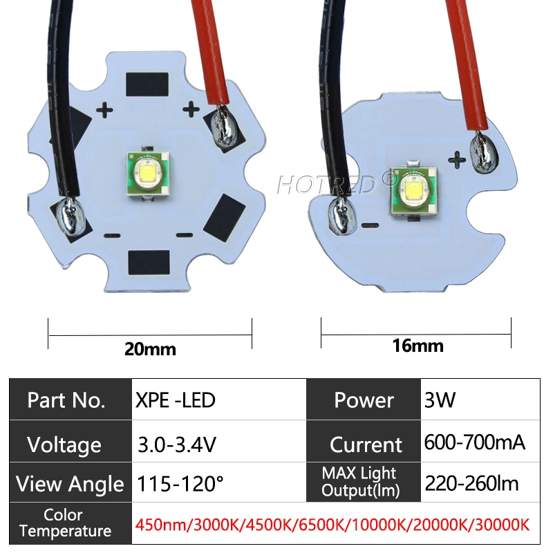 LED ad alta potenza 3W XPE 3535 XP-E R3 SMD 3V 3.6V Chip diodo bianco freddo bianco caldo blu con cavo per torce parti Bicyc