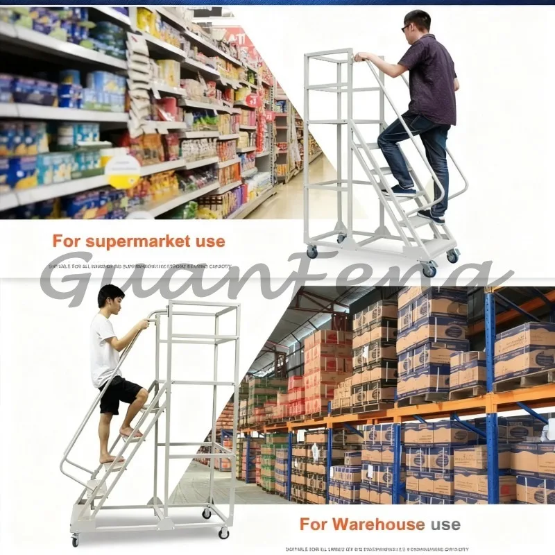 300KG load capacity 2M 9-step mobile platform climbing car, steel rolling climbing car with safety handrails