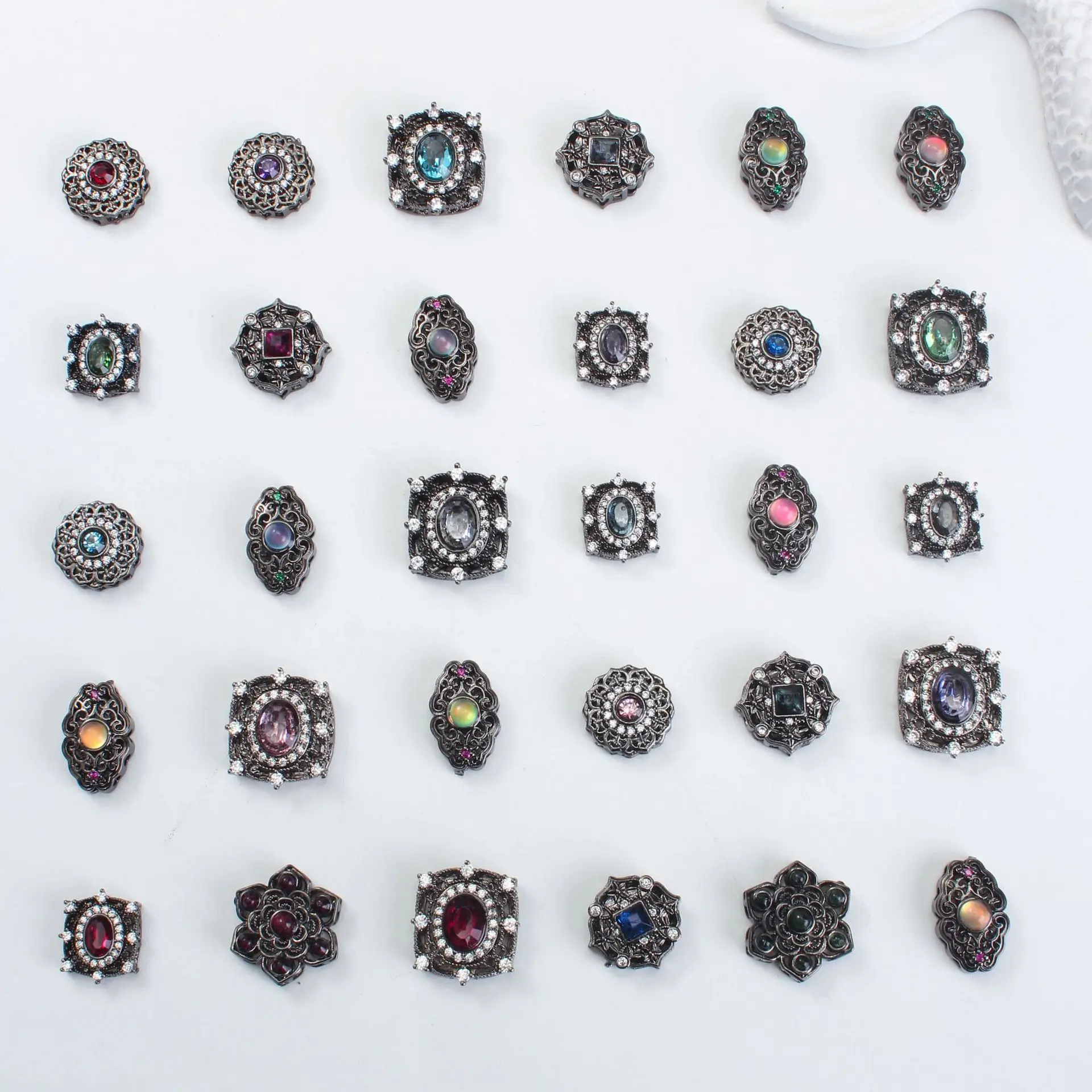 8pcs Copper Plated Gun Black Zircon Hollow Sugar Cube Multi-pass Partition Beads DIY Necklace Bracelet Jewelry Accessories Beads