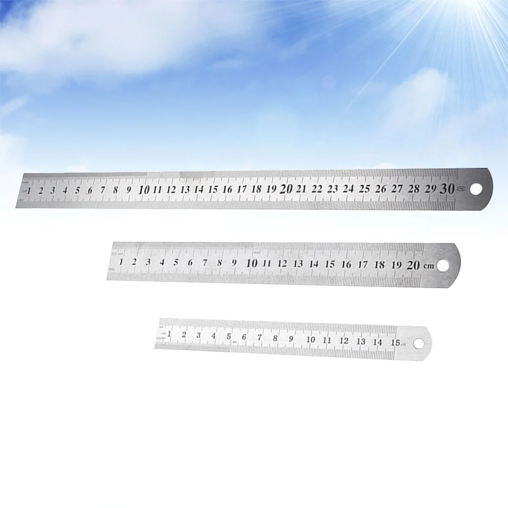 3 Pcs Double Sided Office Steel Ruler with Inches and Centimeters Scale Measure