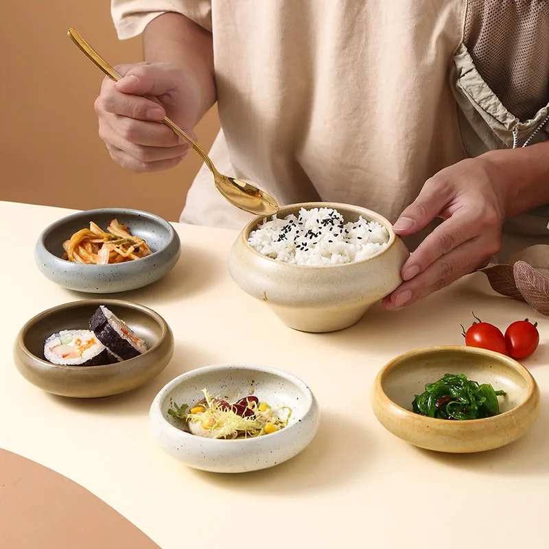 Japan Vintage Ceramic Snack Plate Rice Bowl Creative Irregular Shape Terracotta Dessert Bowl Sauce Plate Home Kitchen Tableware