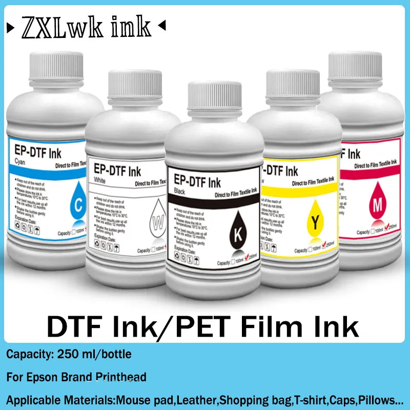 Tinta DTF Branca 250ML para Epson I3200 P800 L1800 1390 L800 L805 1430 3880 R2400 P400 XP-15000, para Todas as Impressoras DTF, para Filme DTF