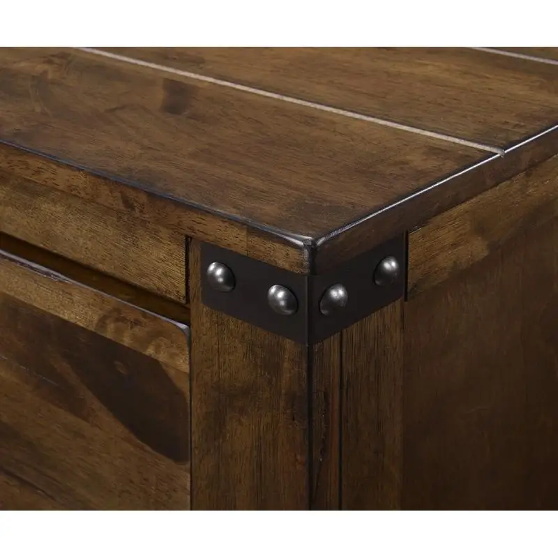 سرير على الطراز الصناعي الريفي ذو لمسة نهائية بنية بحجم كوين مع أثاث غرفة نوم من الخشب الصلب المدمج