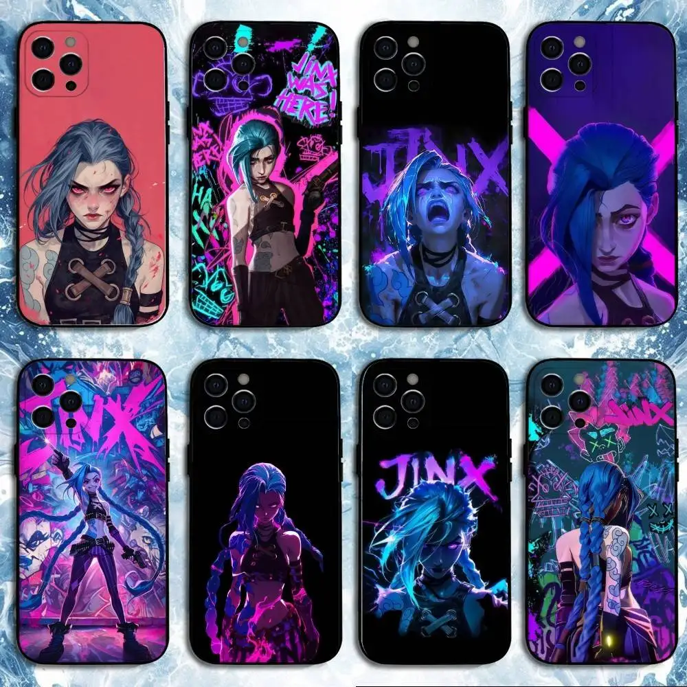

Anime Arcane Jinx Vi Phone Case For iPhone17,16,15,14,13,12,11 Plus,Pro Max, Soft Silicone Black Cover
