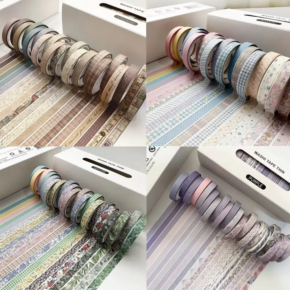 20 Roll Thin Strips Washi Tape Set Delicate Flowers Colorful Multi-Pattern Adhesive Scrapbooking Tape Plant Patterns
