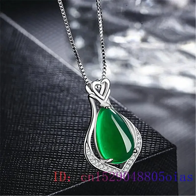 

Jade Heart Pendant Agate Jewelry Natural Amulet Gifts 925 Silver Fashion Necklace Women Charm Chalcedony Gemstone Chinese