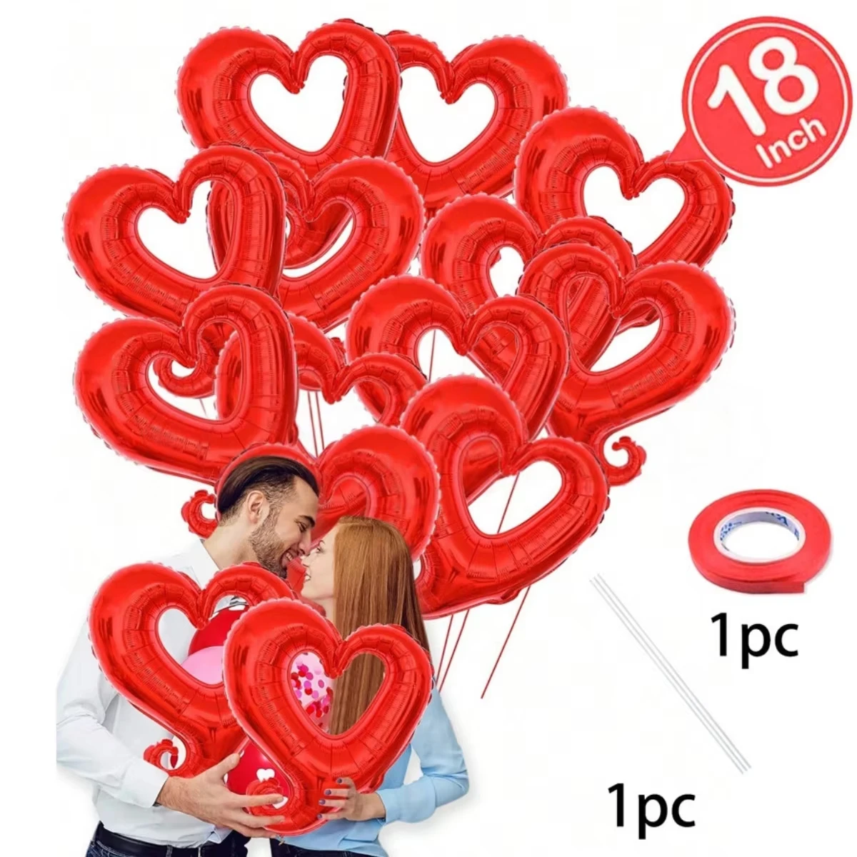 18 Zoll Haken-Herz Folienballons Rote Herzballons Valentinstag Verlobung Hochzeit Party Dekorationen Zubehör