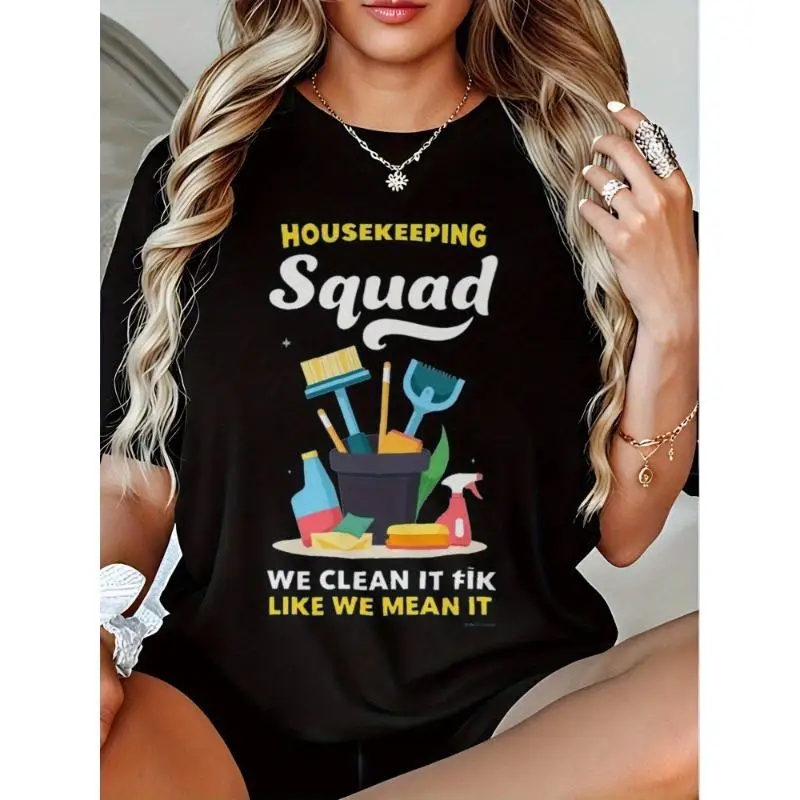 

Housekeeping Squad T-Shirt, We Clean It Like We Mean It Funny Cleaner Graphic Tee, Unisex Professional Team Work Top Gift