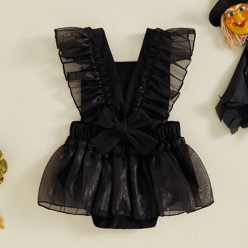 Roupa de Halloween infantil do bebê, Vestido Romper Esqueleto, Lace Fly Sleeve Tutu Dress, Roupas Bodysuit