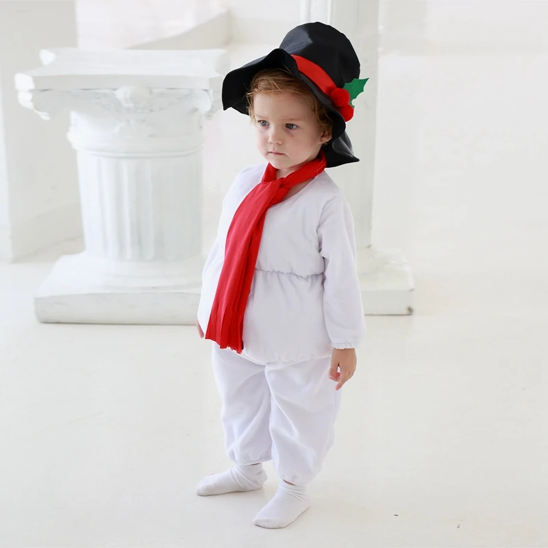 Baby Snowman Costume Long Sleeve Crew Neck Jumpsuit with Hat Scarf Christmas Outfit for Boys Girls