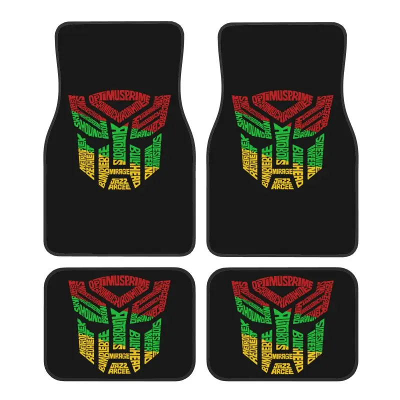 White Transformer Autobots Film Car Floor Mats Set of 4 Pcs Car Front and Rear Carpets Foot Mats with Rubber Backing Universal